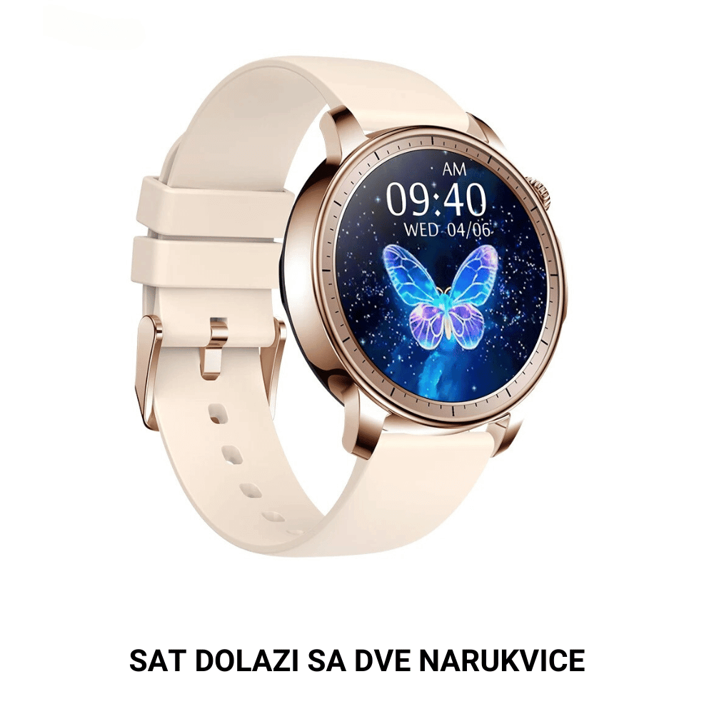 zenski pametni sat zlatni gumena narukvica